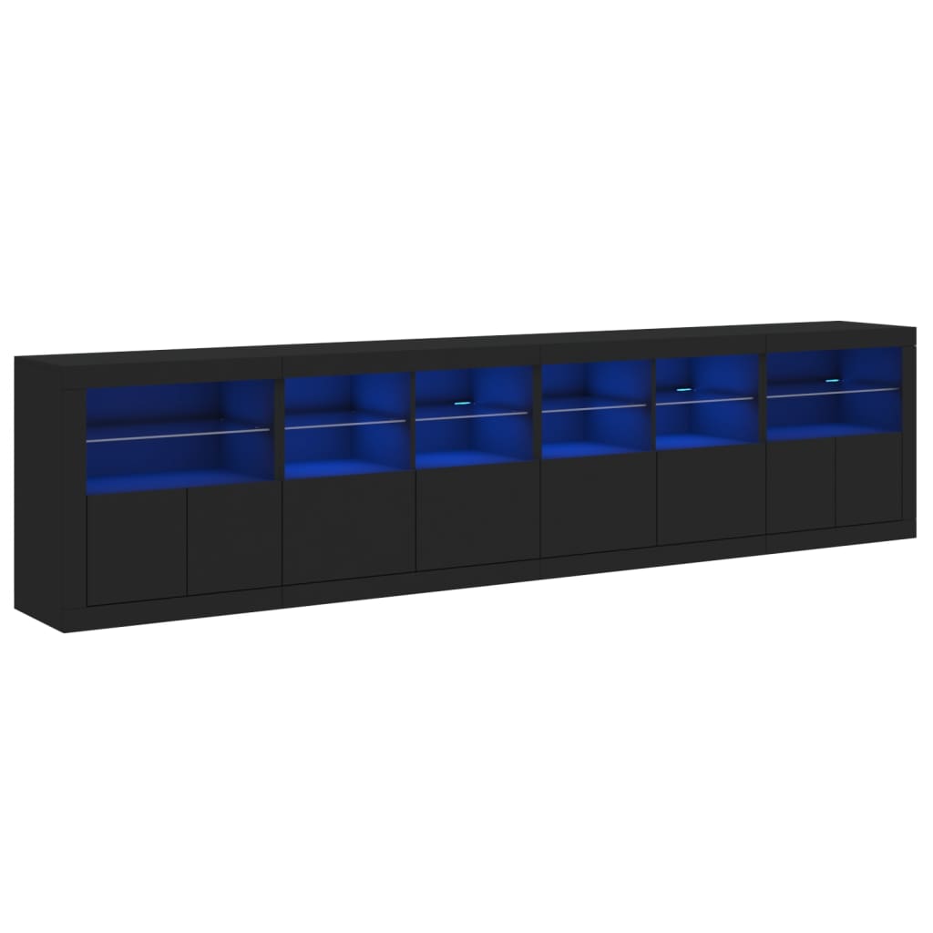 Skjenk Svart med LED-lys 283x37x67 cm
