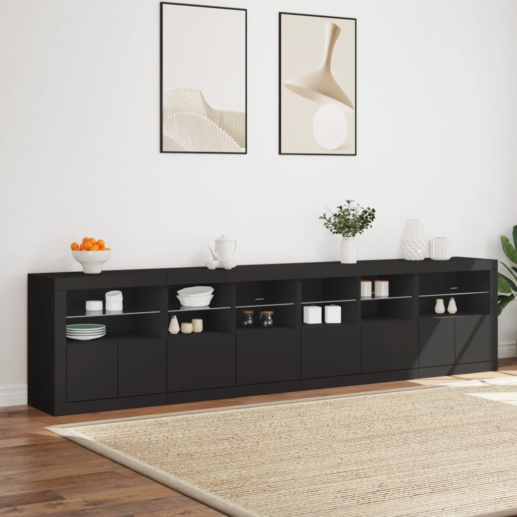 Skjenk Svart med LED-lys 283x37x67 cm