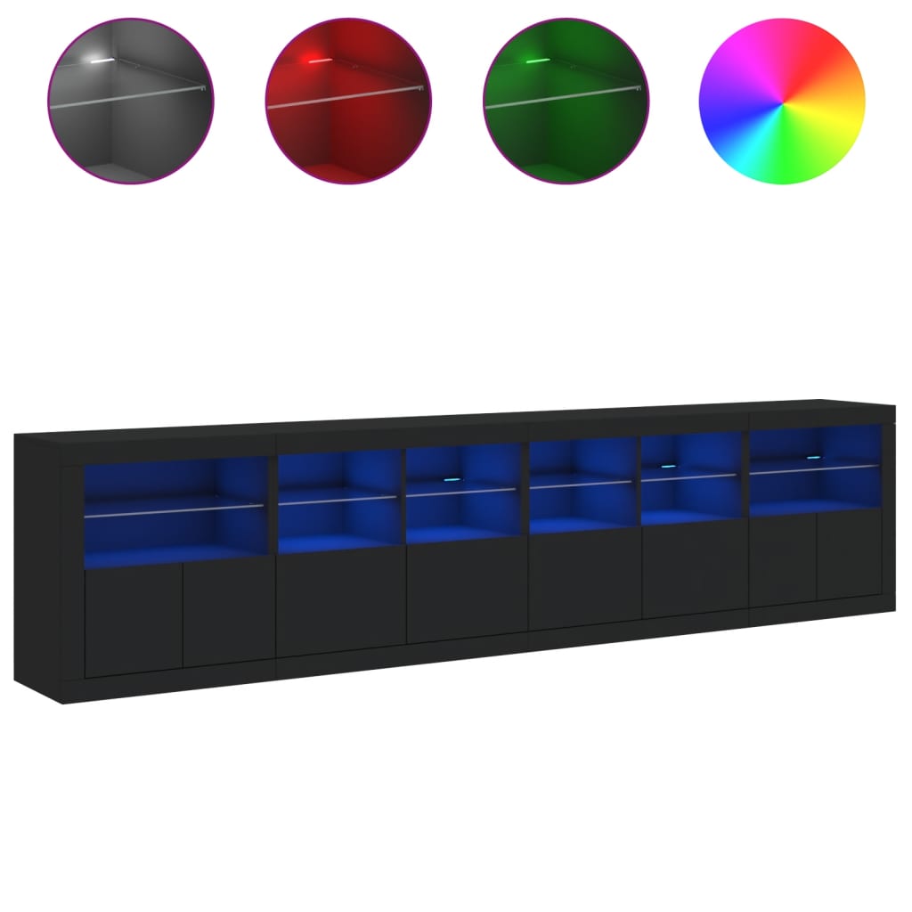 Skjenk Svart med LED-lys 283x37x67 cm