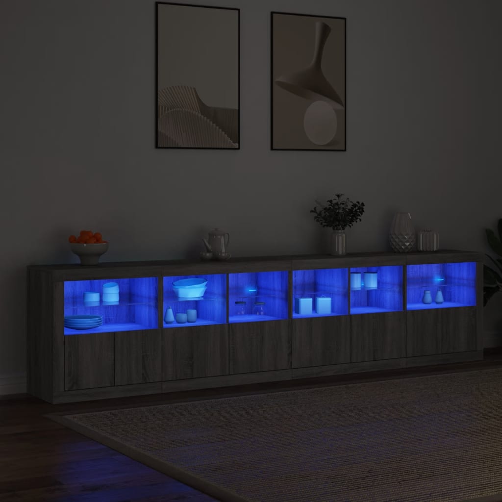 Skjenk Sonoma Grå med LED-lys 283x37x67 cm