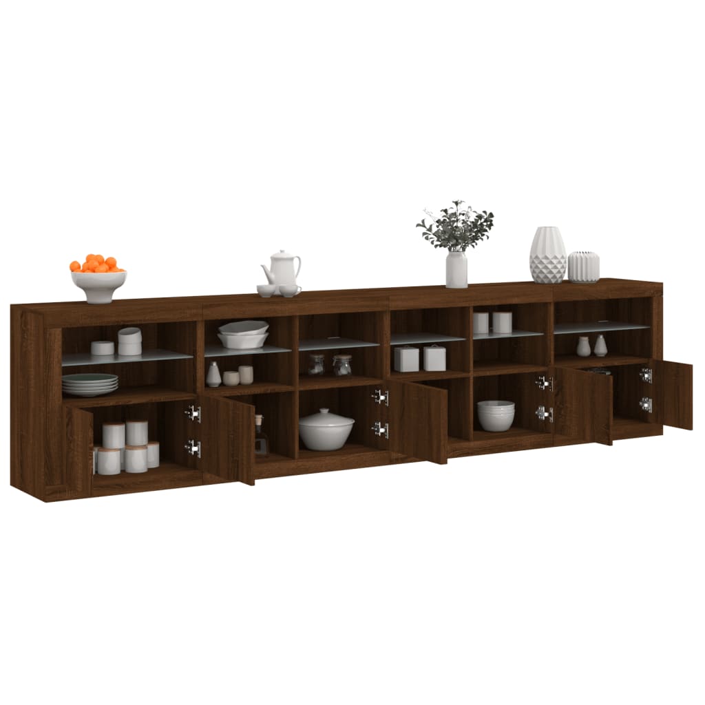 Skjenk Brun Eik med LED-lys 283x37x67 cm