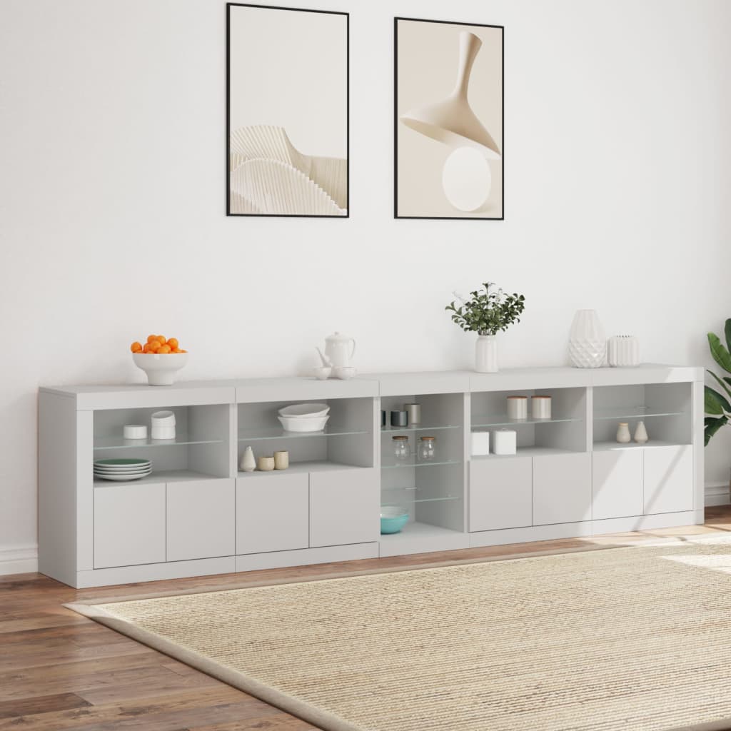 Skjenk Hvit med LED-lys 283x37x67 cm