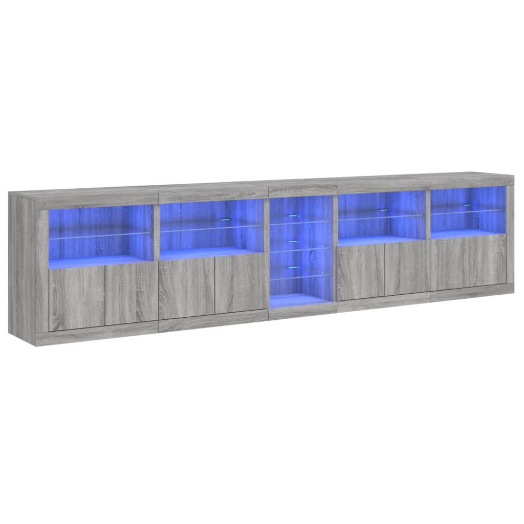 Skjenk Sonoma Grå med LED-lys 283x37x67 cm