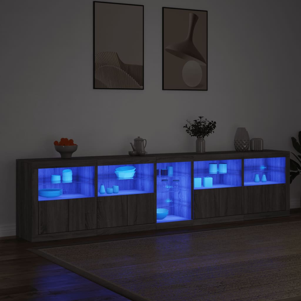 Skjenk Sonoma Grå med LED-lys 283x37x67 cm