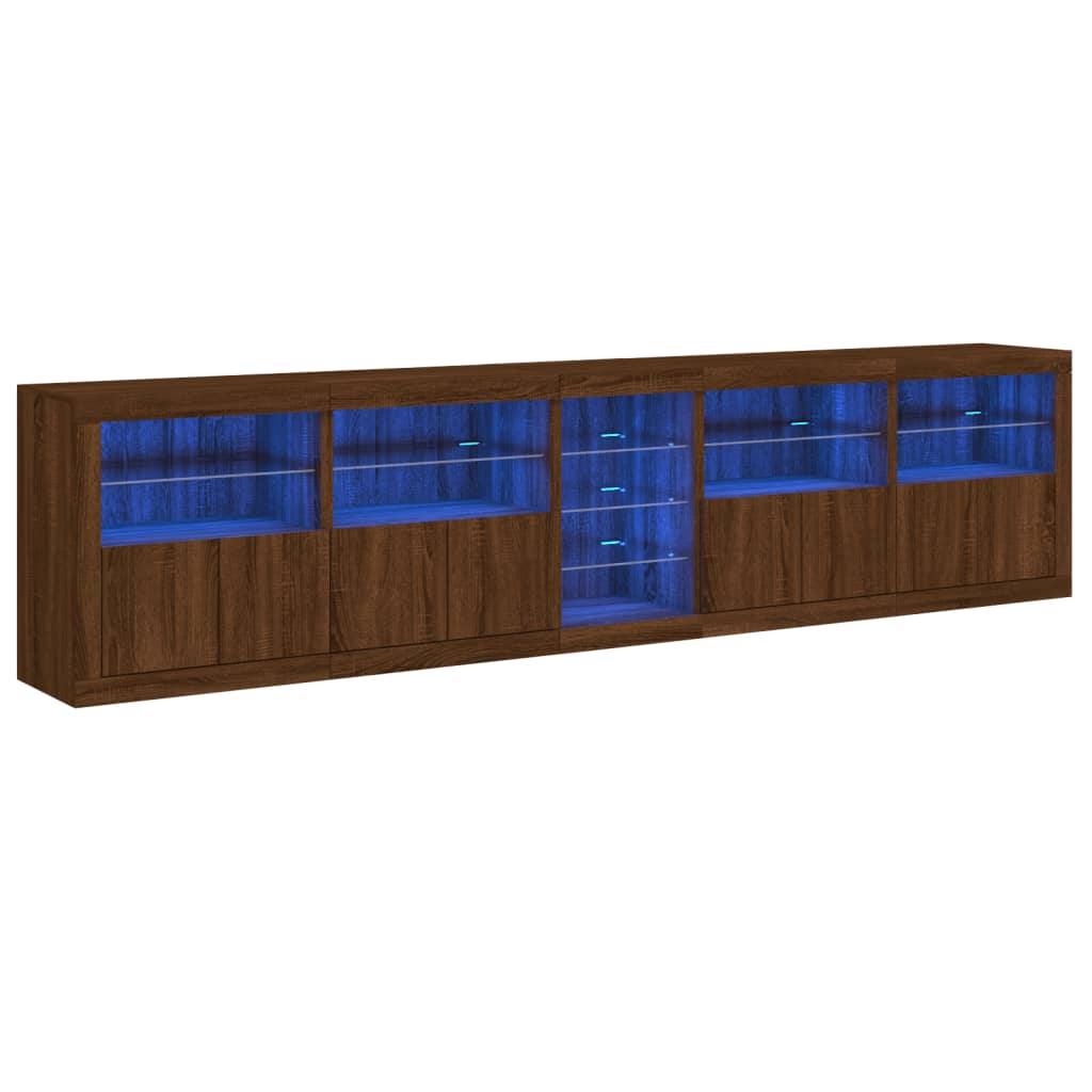 Skjenk Brun Eik med LED-lys 283x37x67 cm
