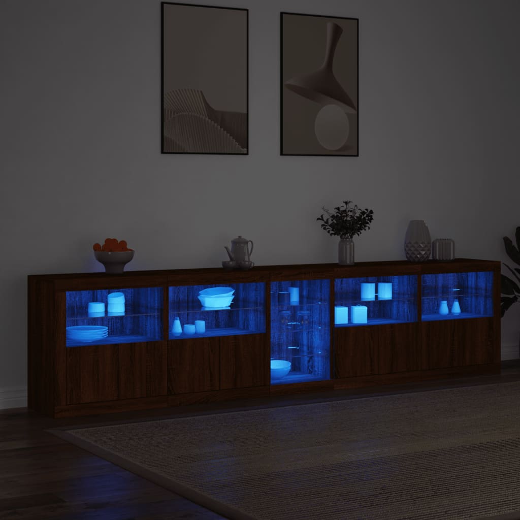 Skjenk Brun Eik med LED-lys 283x37x67 cm