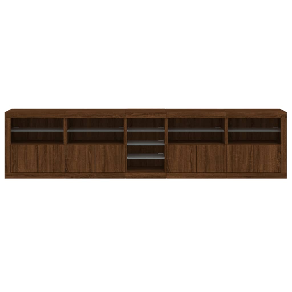 Skjenk Brun Eik med LED-lys 283x37x67 cm