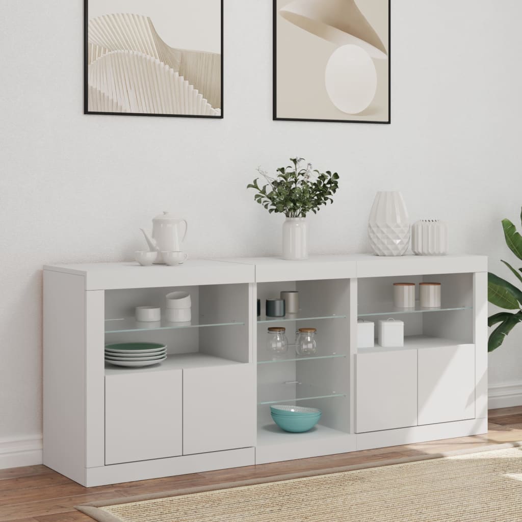 Skjenk Hvit med LED-lys 162x37x67 cm