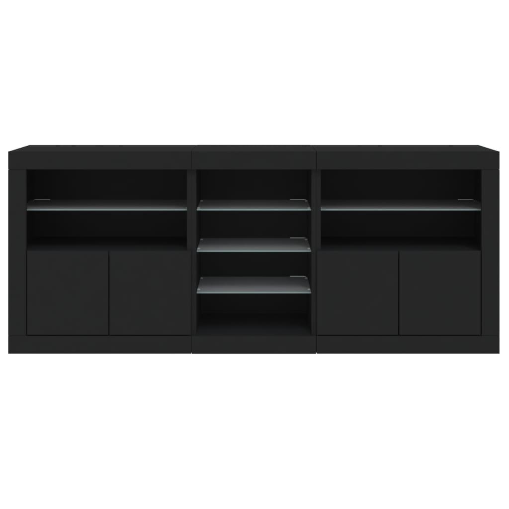 Skjenk Svart med LED-lys 162x37x67 cm