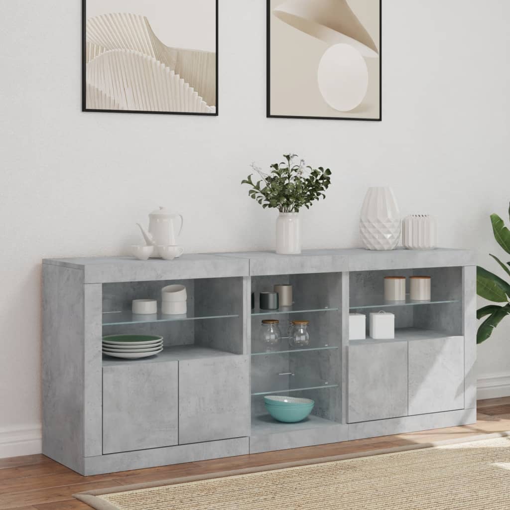 Skjenk Betonggrå med LED-lys 162x37x67 cm