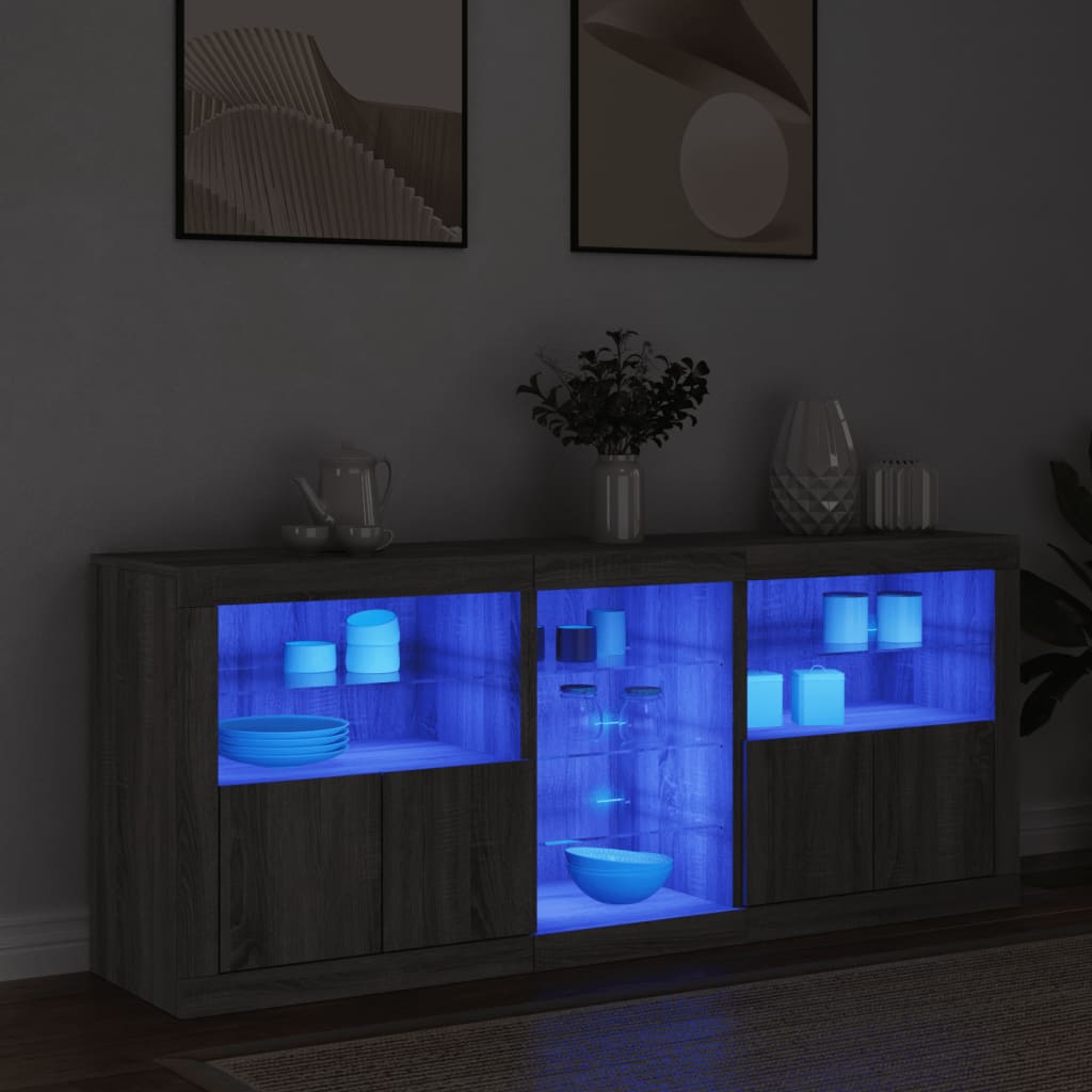 Skjenk Sonoma Grå med LED-lys 162x37x67 cm