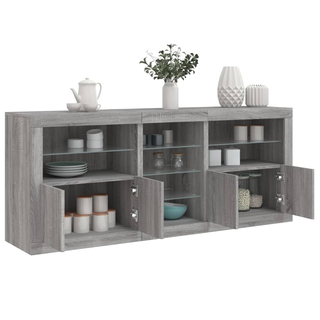 Skjenk Sonoma Grå med LED-lys 162x37x67 cm