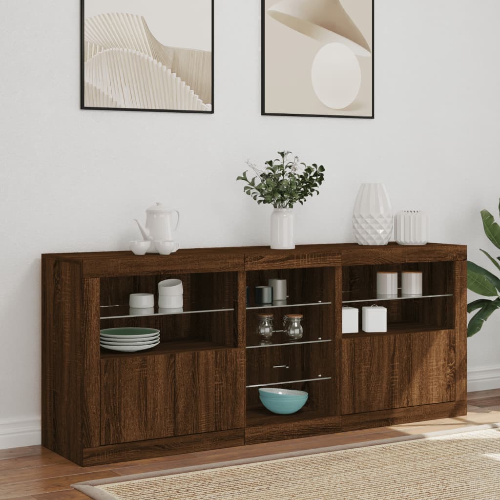 Skjenk Brun Eik med LED-lys 162x37x67 cm