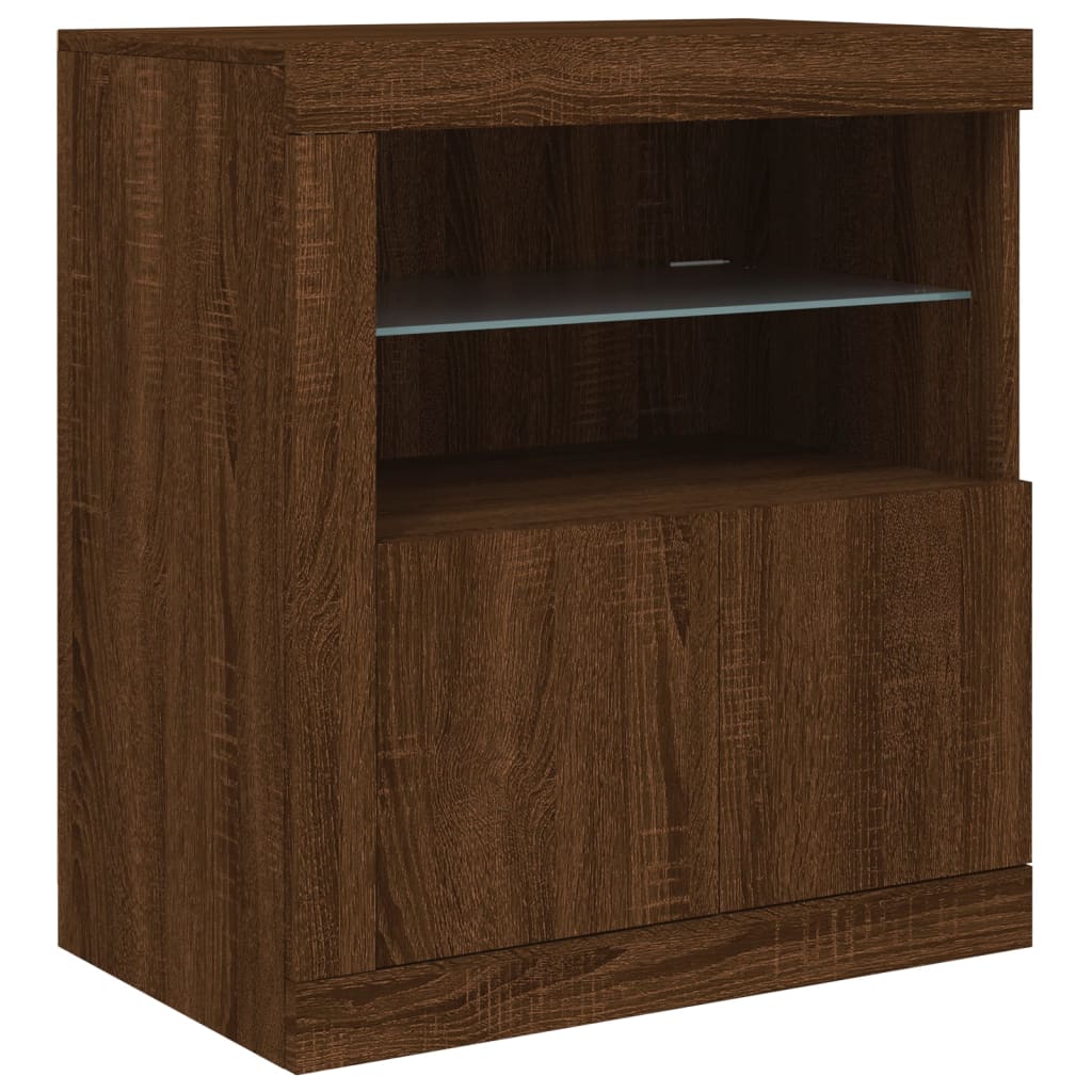 Skjenk Brun Eik med LED-lys 162x37x67 cm