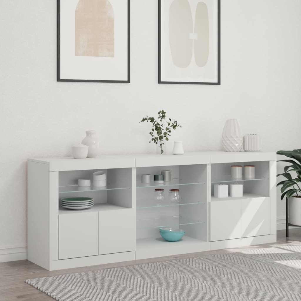 Skjenk Hvit med LED-lys 181,5x37x67 cm