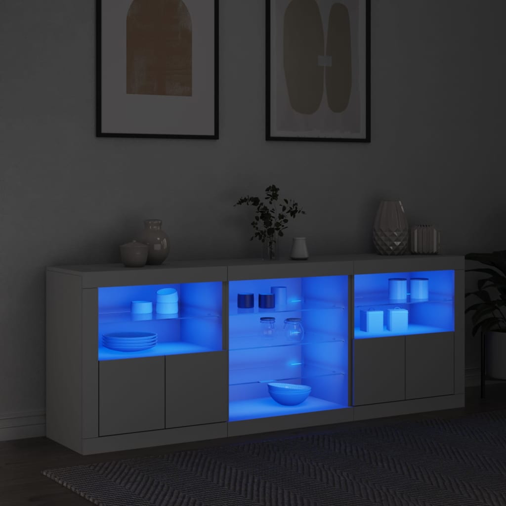 Skjenk Hvit med LED-lys 181,5x37x67 cm