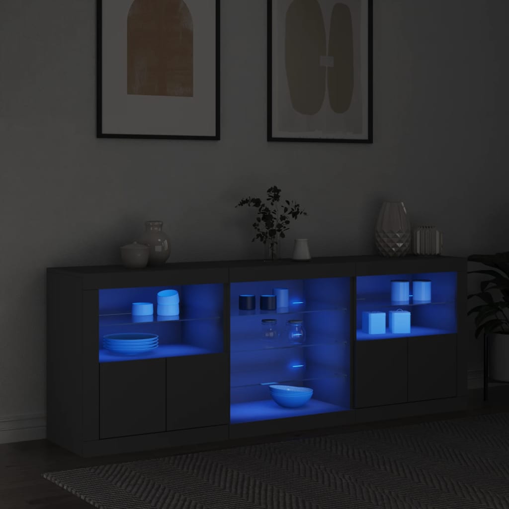 Skjenk Svart med LED-lys 181,5x37x67 cm