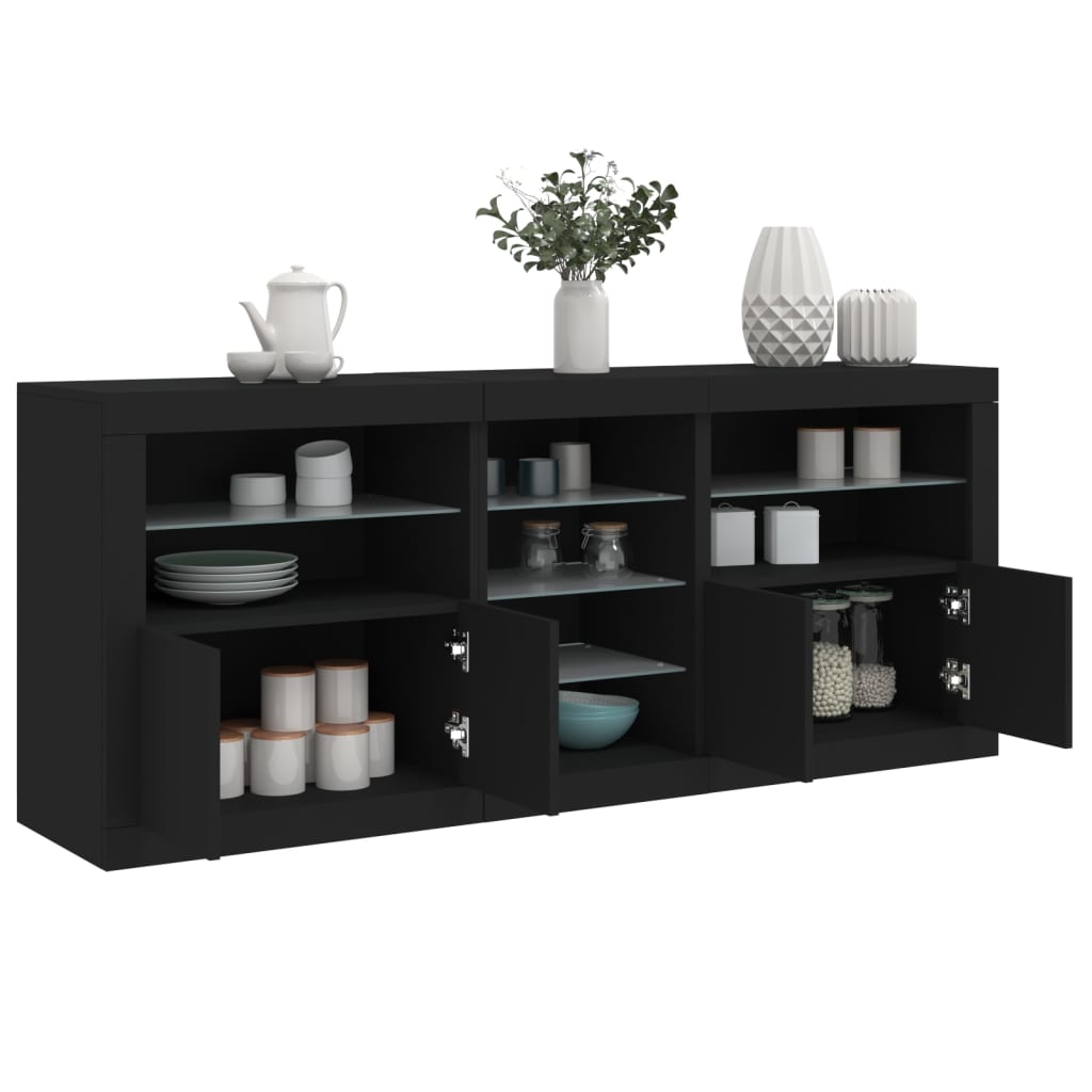 Skjenk Svart med LED-lys 181,5x37x67 cm