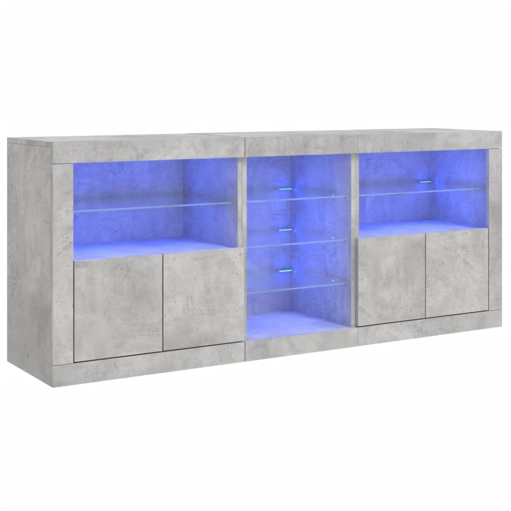 Skjenk Betonggrå med LED-lys 181,5x37x67 cm
