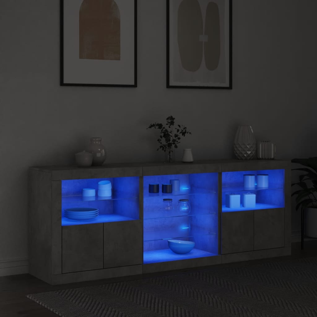 Skjenk Betonggrå med LED-lys 181,5x37x67 cm