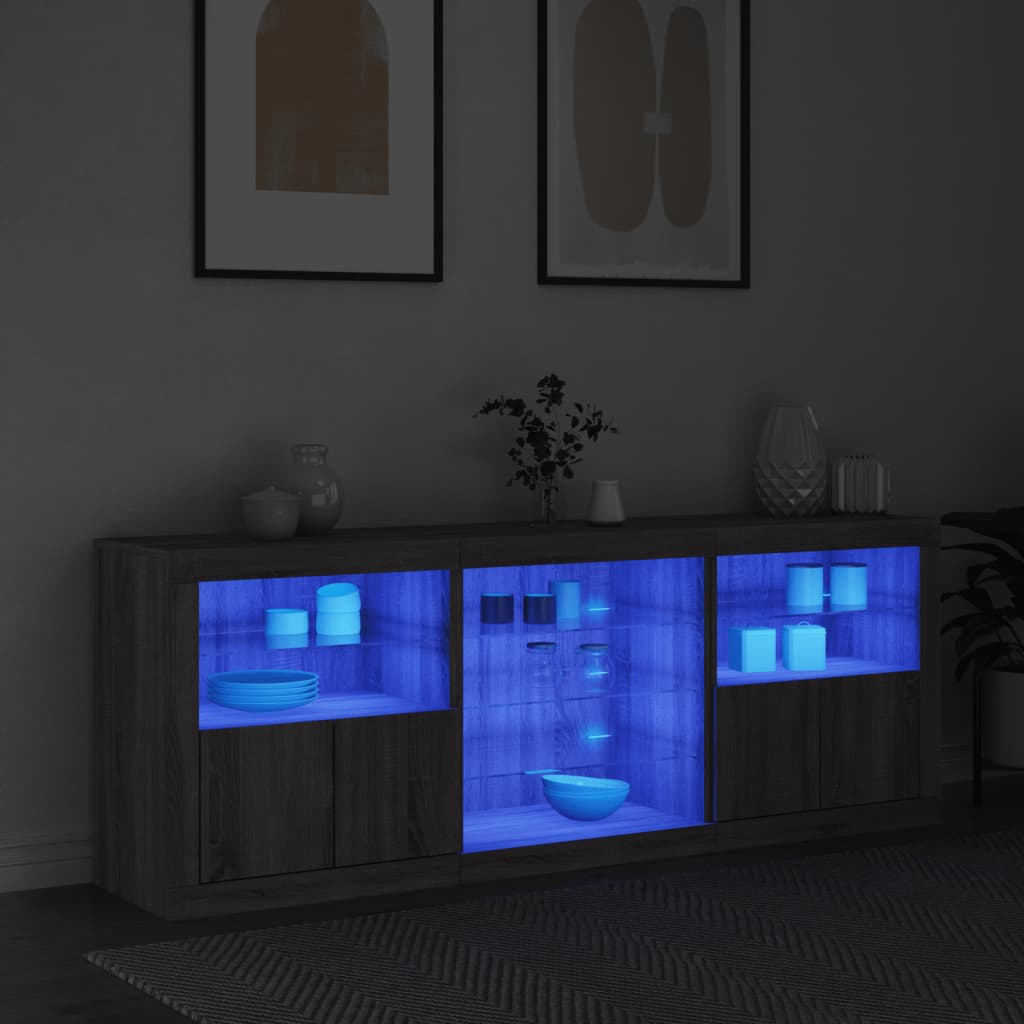 Skjenk Sonoma Grå med LED-lys 181,5x37x67 cm