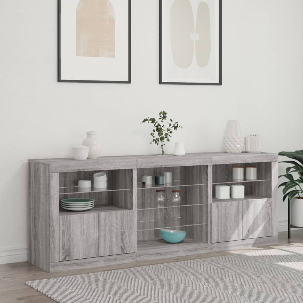 Skjenk Sonoma Grå med LED-lys 181,5x37x67 cm