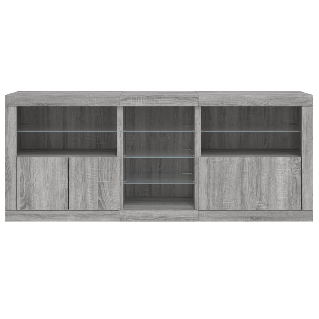 Skjenk Sonoma Grå med LED-lys 181,5x37x67 cm