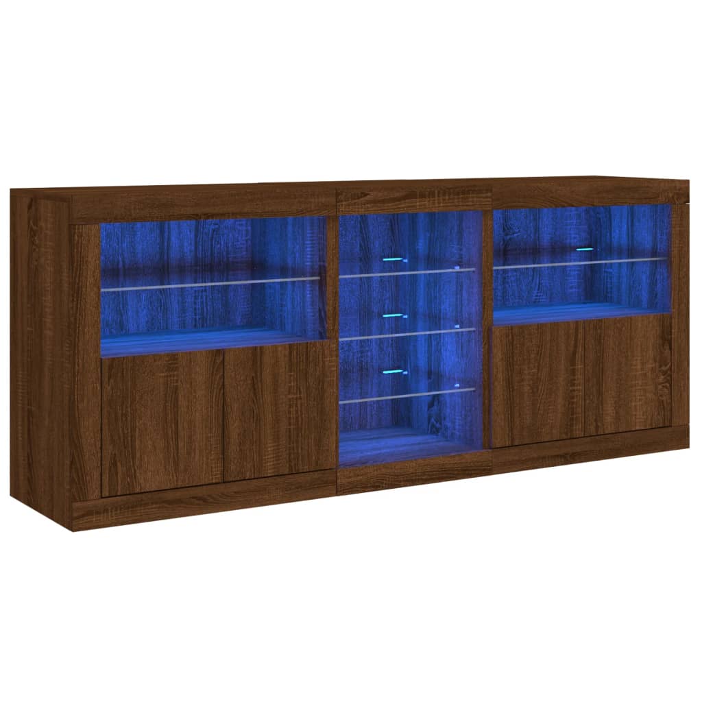 Skjenk Brun Eik med LED-lys 181,5x37x67 cm