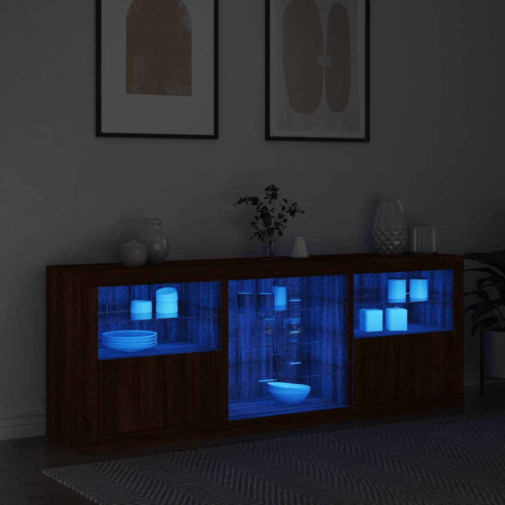Skjenk Brun Eik med LED-lys 181,5x37x67 cm