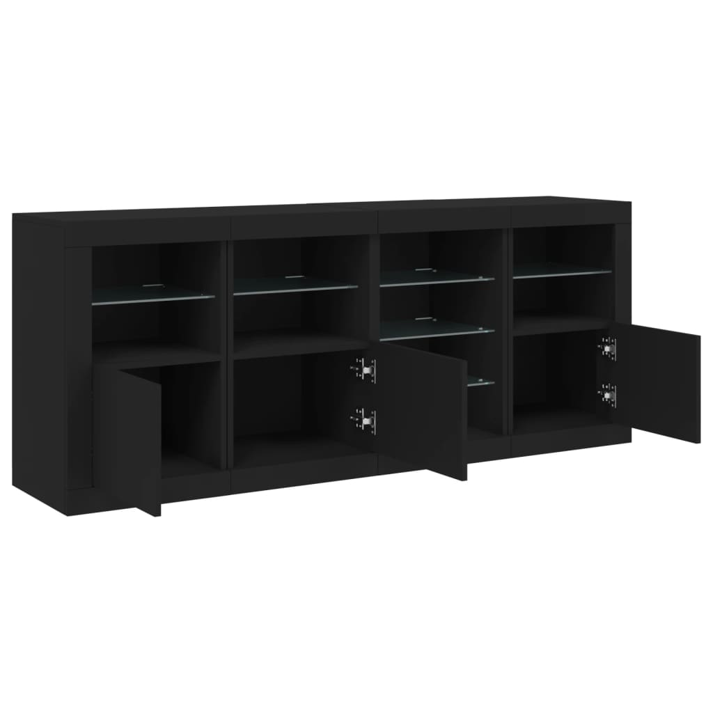 Skjenk Svart med LED-lys 164x37x67 cm