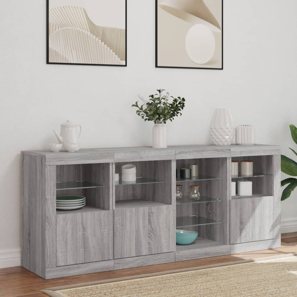 Skjenk Sonoma Grå med LED-lys 164x37x67 cm