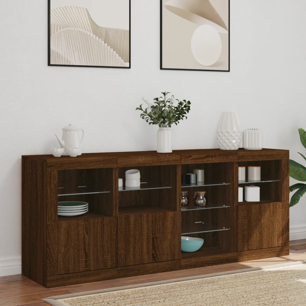 Skjenk Brun Eik med LED-lys 164x37x67 cm
