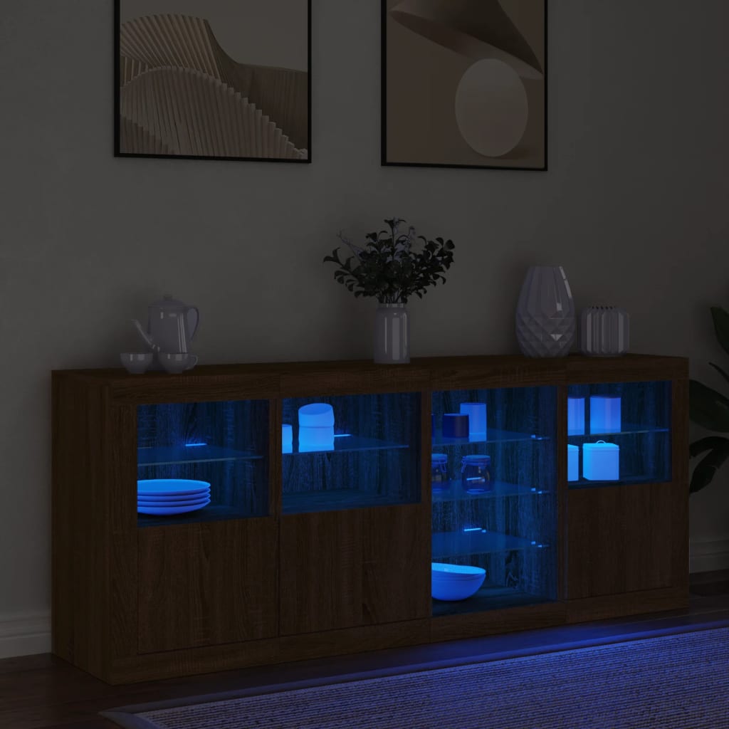 Skjenk Brun Eik med LED-lys 164x37x67 cm