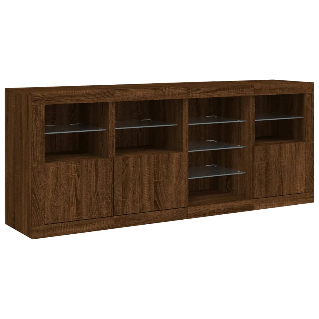 Skjenk Brun Eik med LED-lys 164x37x67 cm