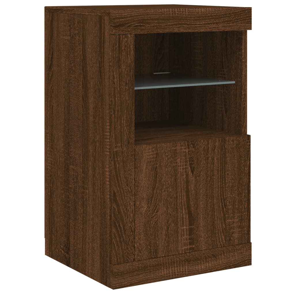 Skjenk Brun Eik med LED-lys 164x37x67 cm