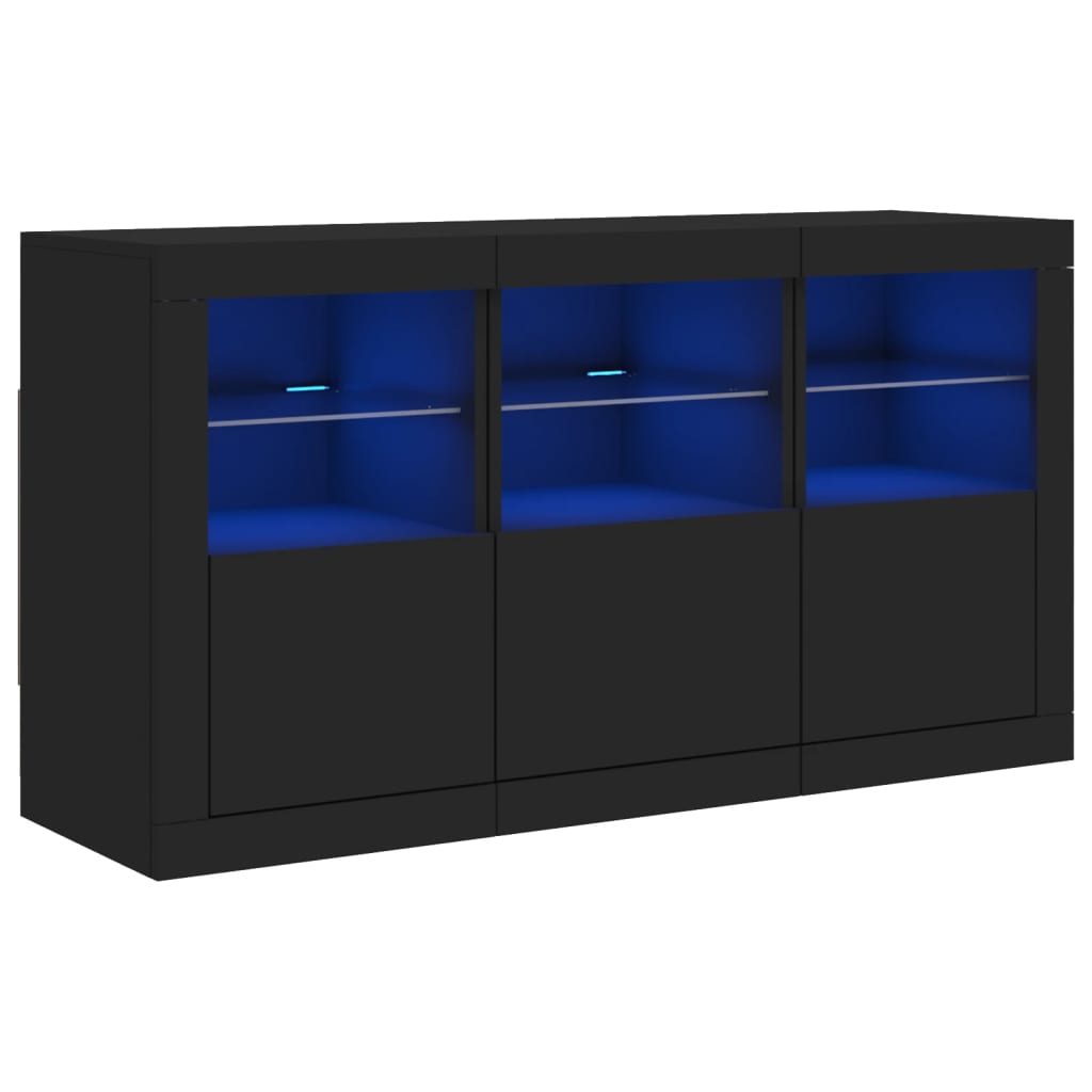 Skjenk Svart med LED-lys 123x37x67 cm