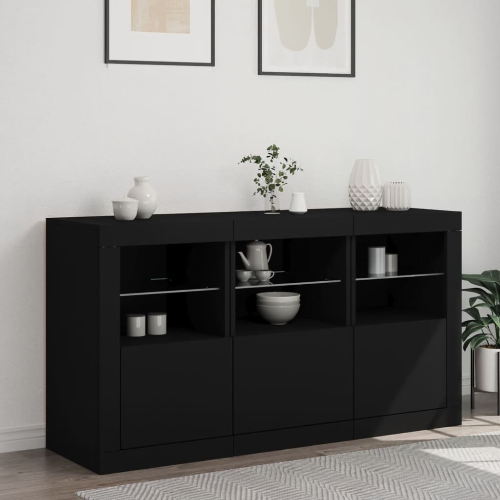 Skjenk Svart med LED-lys 123x37x67 cm