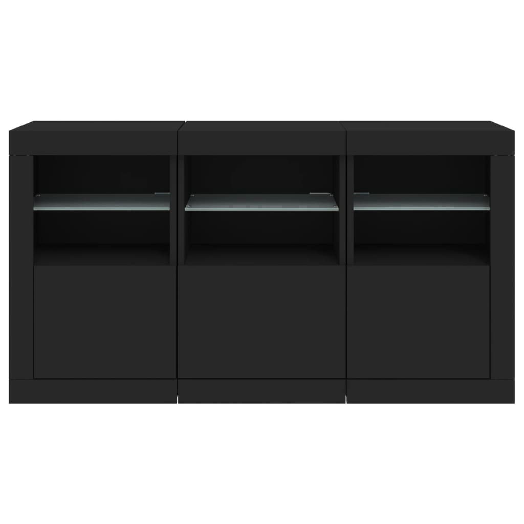 Skjenk Svart med LED-lys 123x37x67 cm