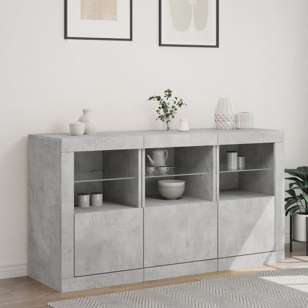 Skjenk Betonggrå med LED-lys 123x37x67 cm