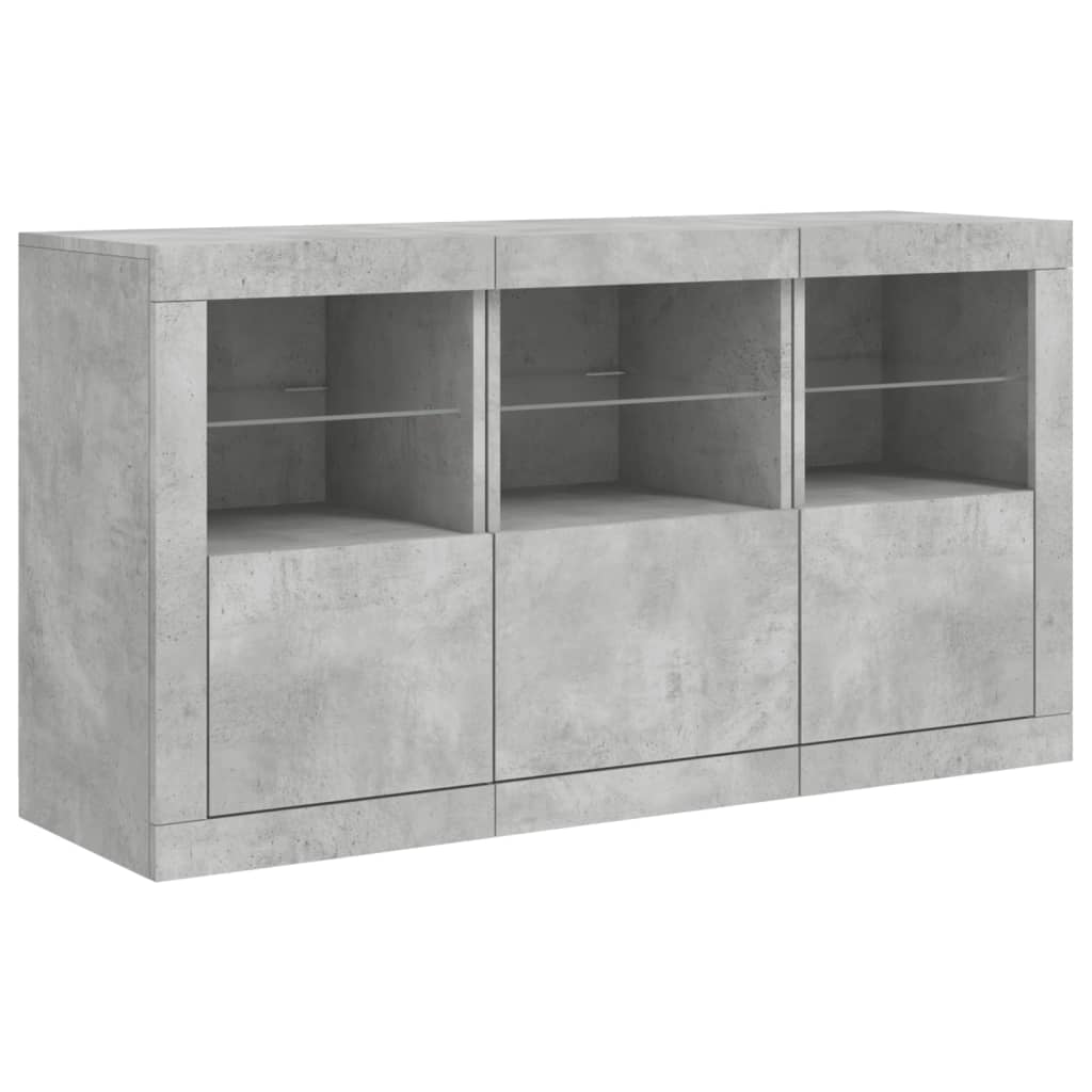 Skjenk Betonggrå med LED-lys 123x37x67 cm