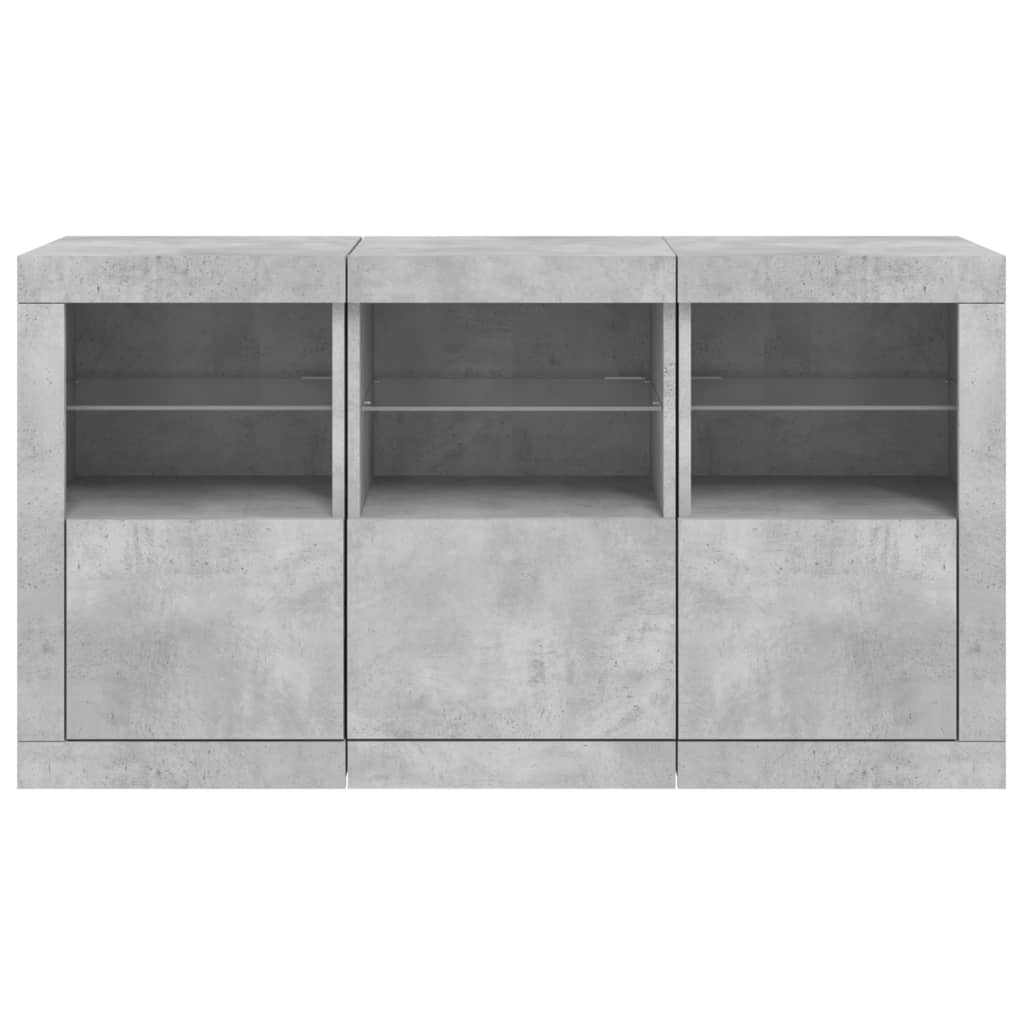 Skjenk Betonggrå med LED-lys 123x37x67 cm