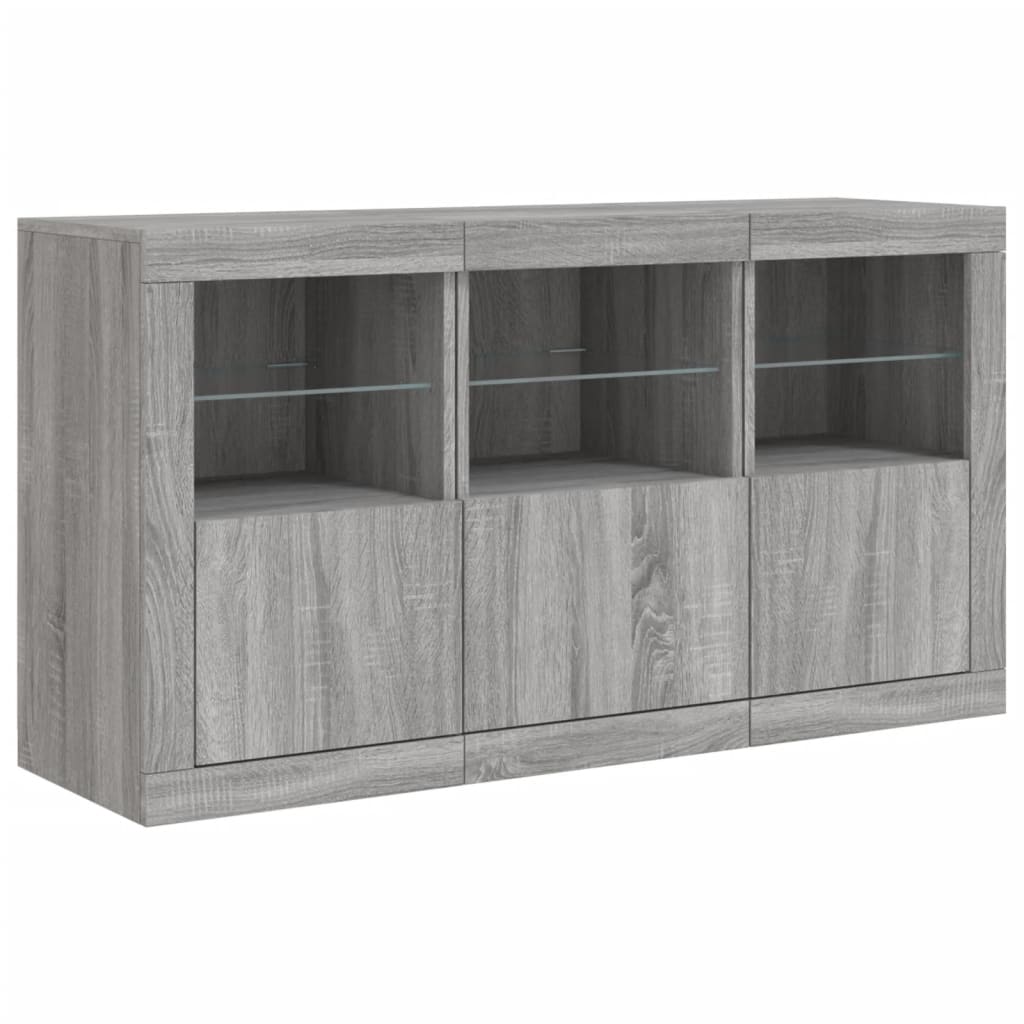 Skjenk Sonoma Grå med LED-lys 123x37x67 cm