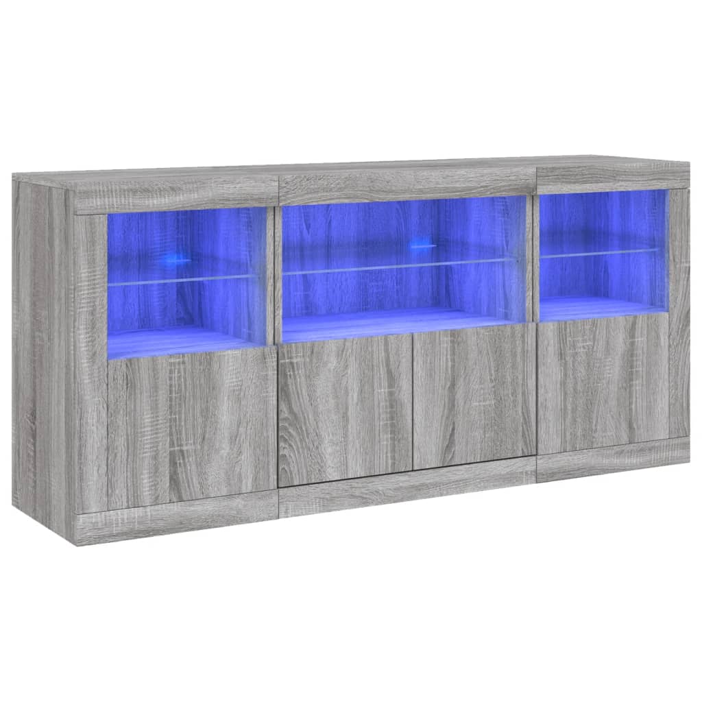 Skjenk Sonoma Grå med LED-lys 142,5x37x67 cm