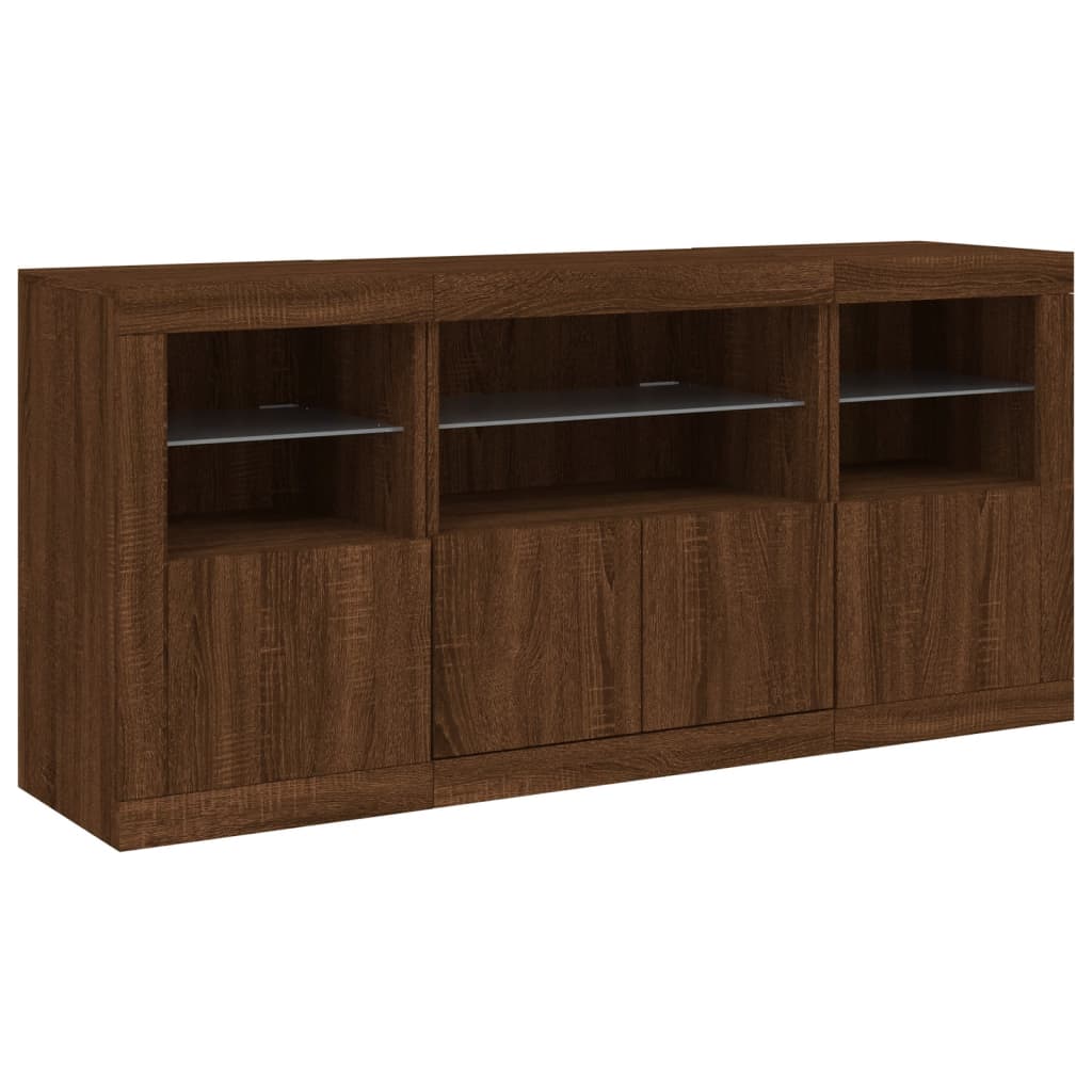 Skjenk Brun Eik med LED-lys 142,5x37x67 cm