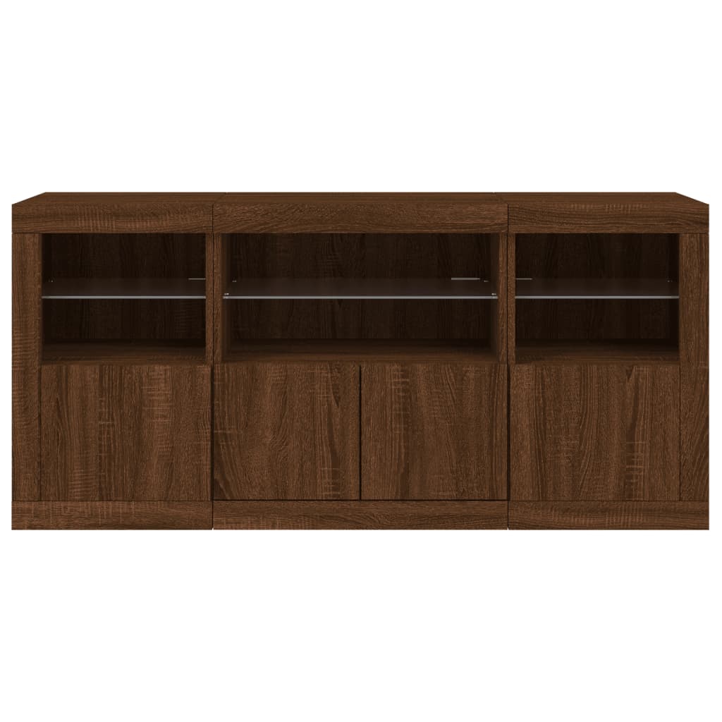 Skjenk Brun Eik med LED-lys 142,5x37x67 cm