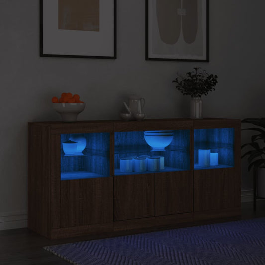 Skjenk Brun Eik med LED-lys 142,5x37x67 cm