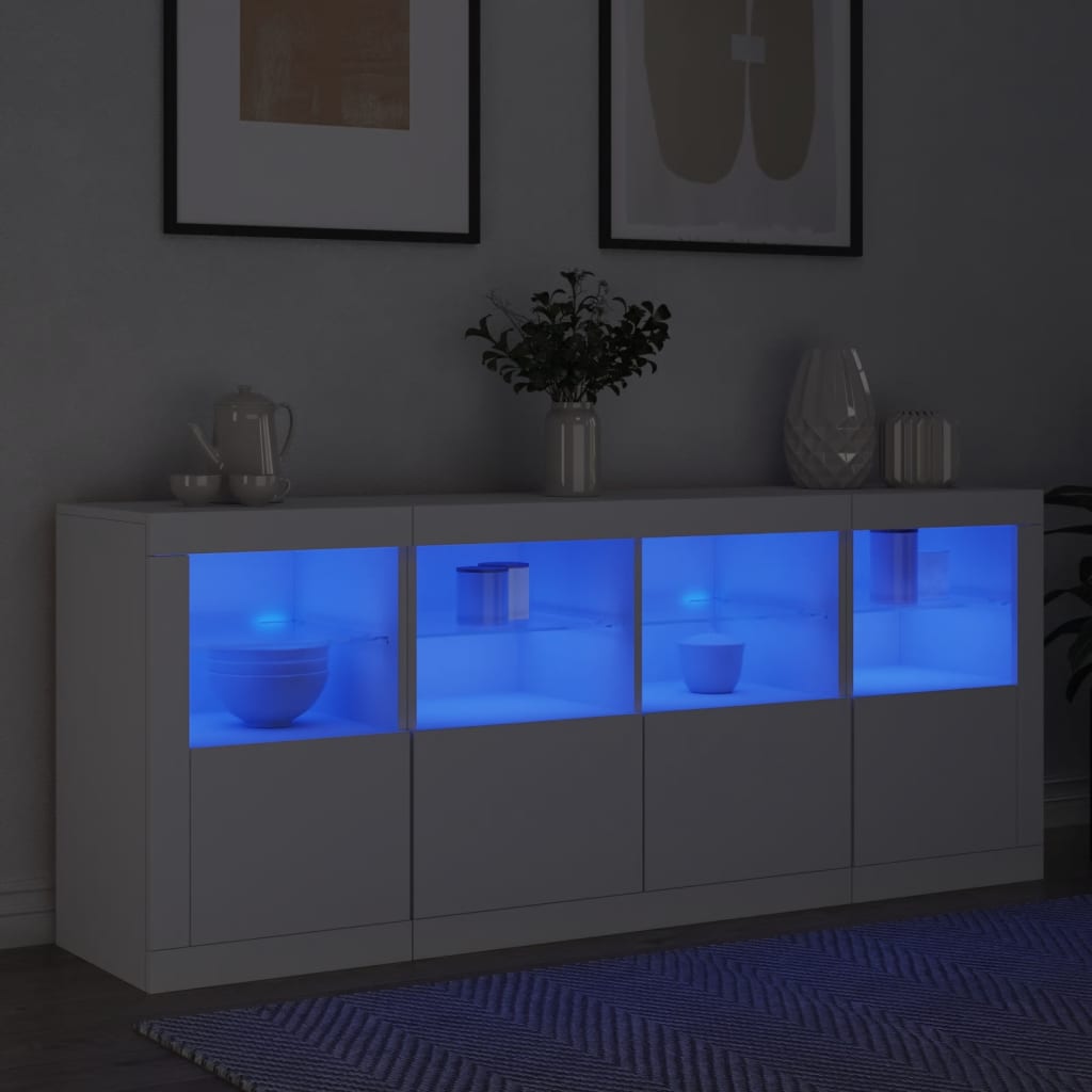Skjenk Hvit med LED-lys 163x37x67 cm
