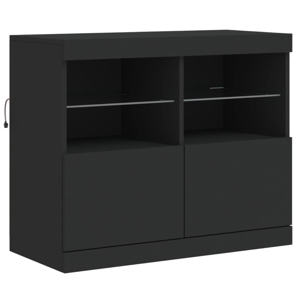 Skjenk Svart med LED-lys 163x37x67 cm