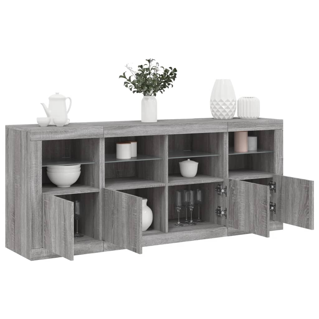 Skjenk Sonoma Grå med LED-lys 163x37x67 cm
