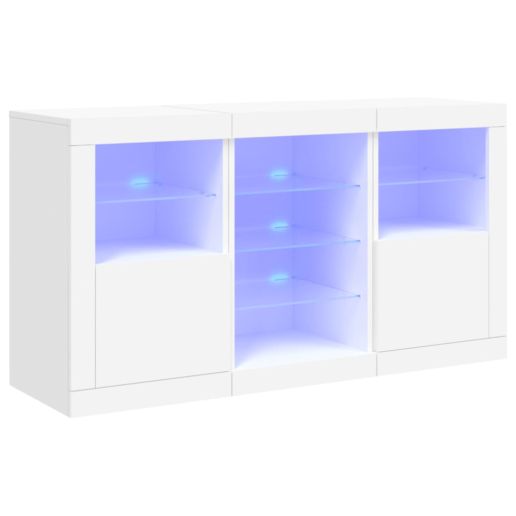 Skjenk Hvit med LED-lys 123x37x67 cm